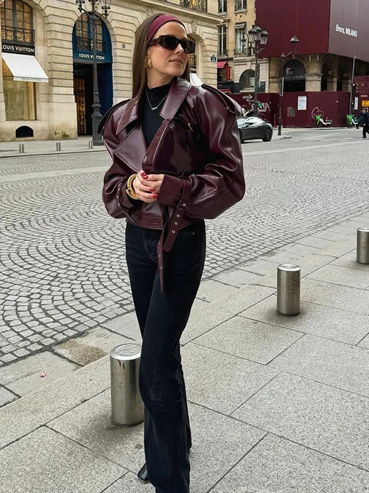 Nola | Veste en Cuir Élégante avec Détails de Luxe aux Épaules