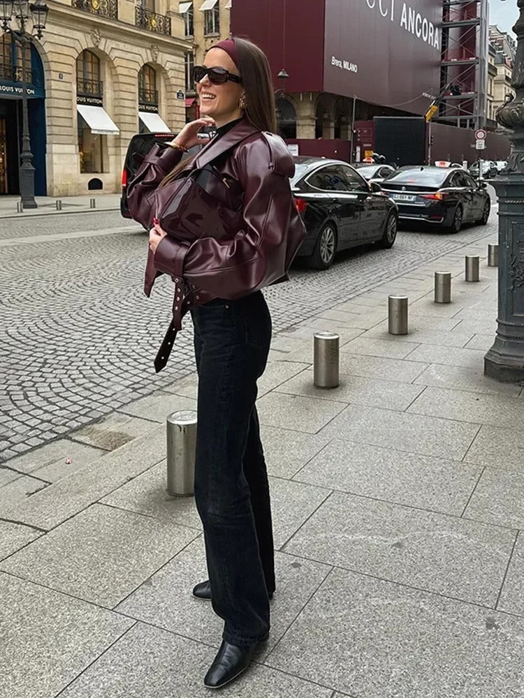 Nola | Veste en Cuir Élégante avec Détails de Luxe aux Épaules