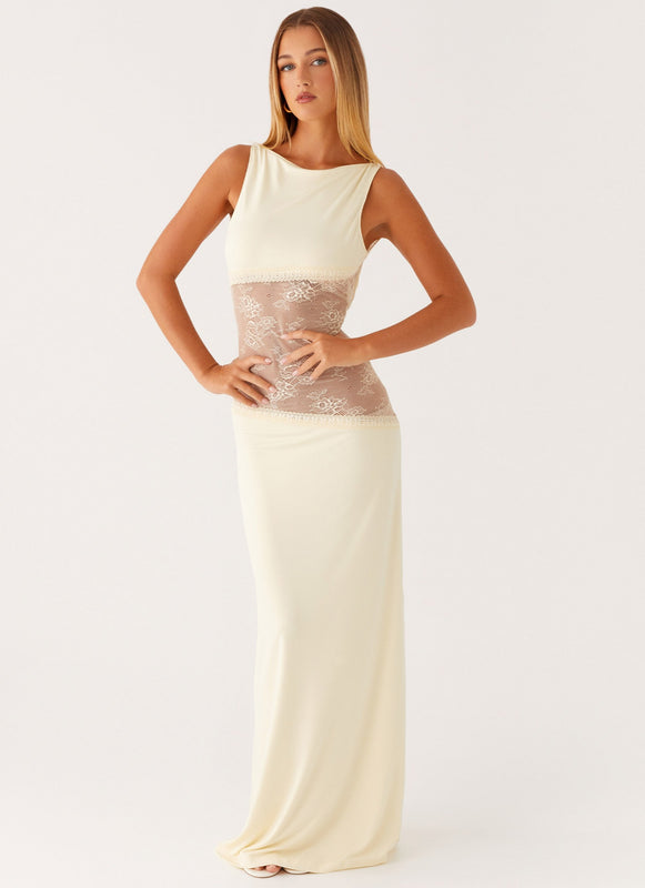 Noelia | Robe Maxi Élégante avec Dos Nu et Détails en Dentelle