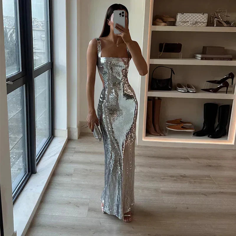 ROBE MAXI IRIS - ARGENT