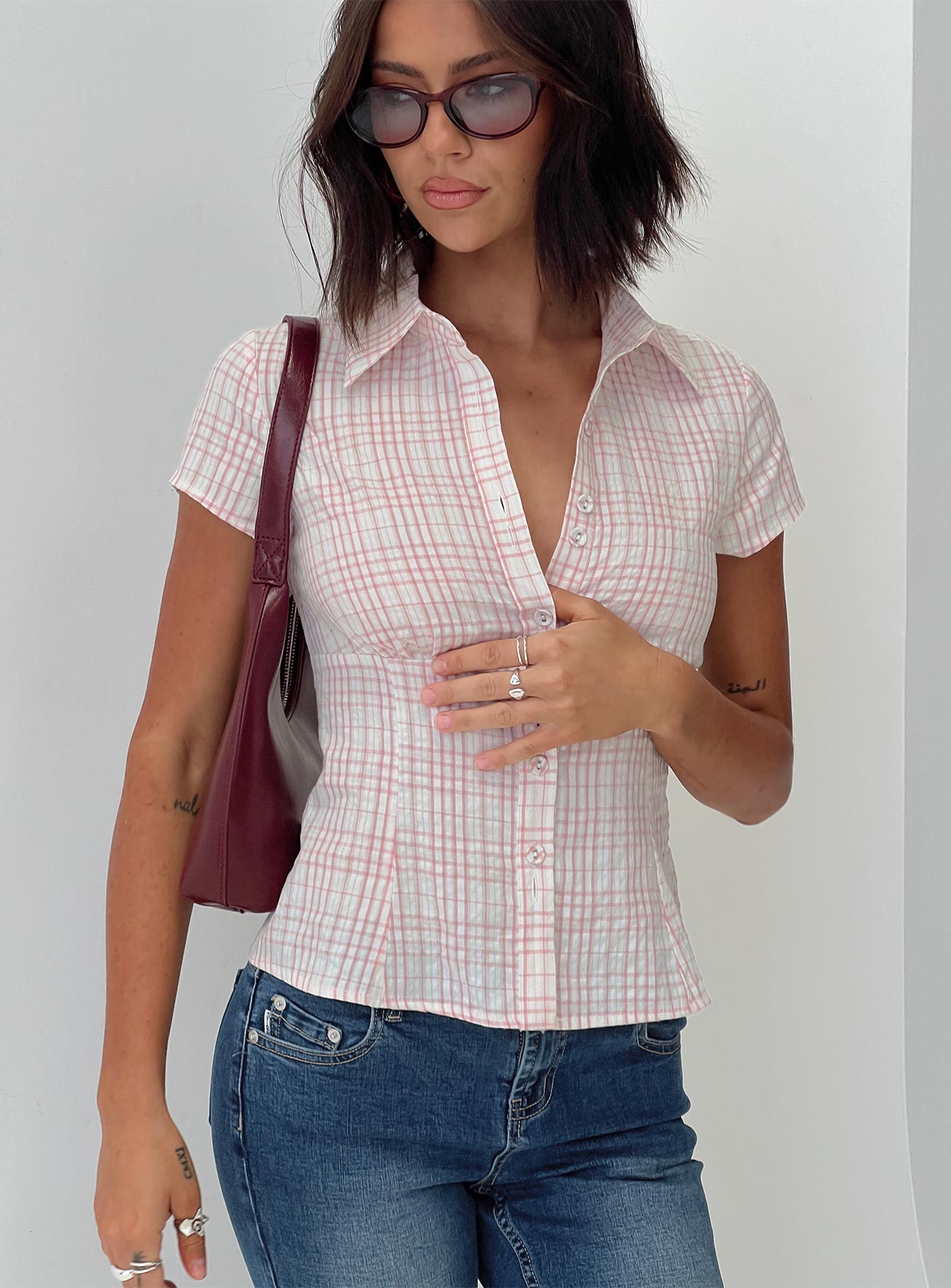 CHLOÉ | TOP À CARREAUX ROSES