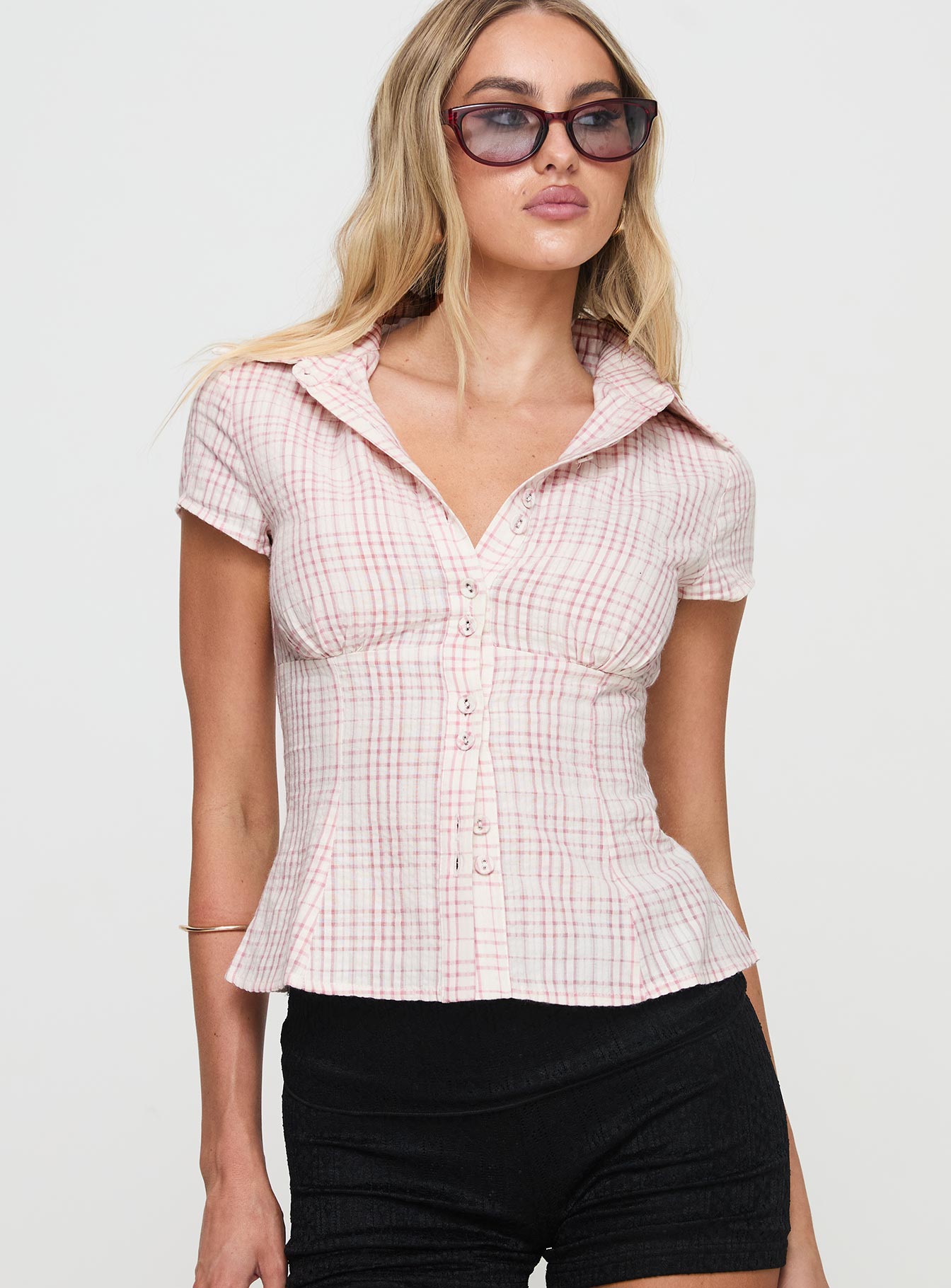 CHLOÉ | TOP À CARREAUX ROSES