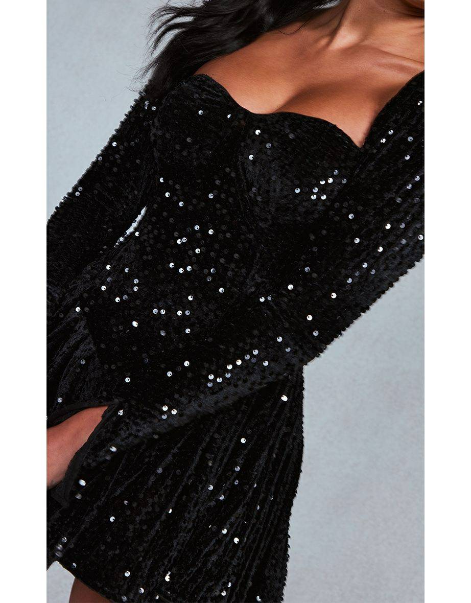 Isla - robe mini avec sequins et détail de bonnets à manches longues