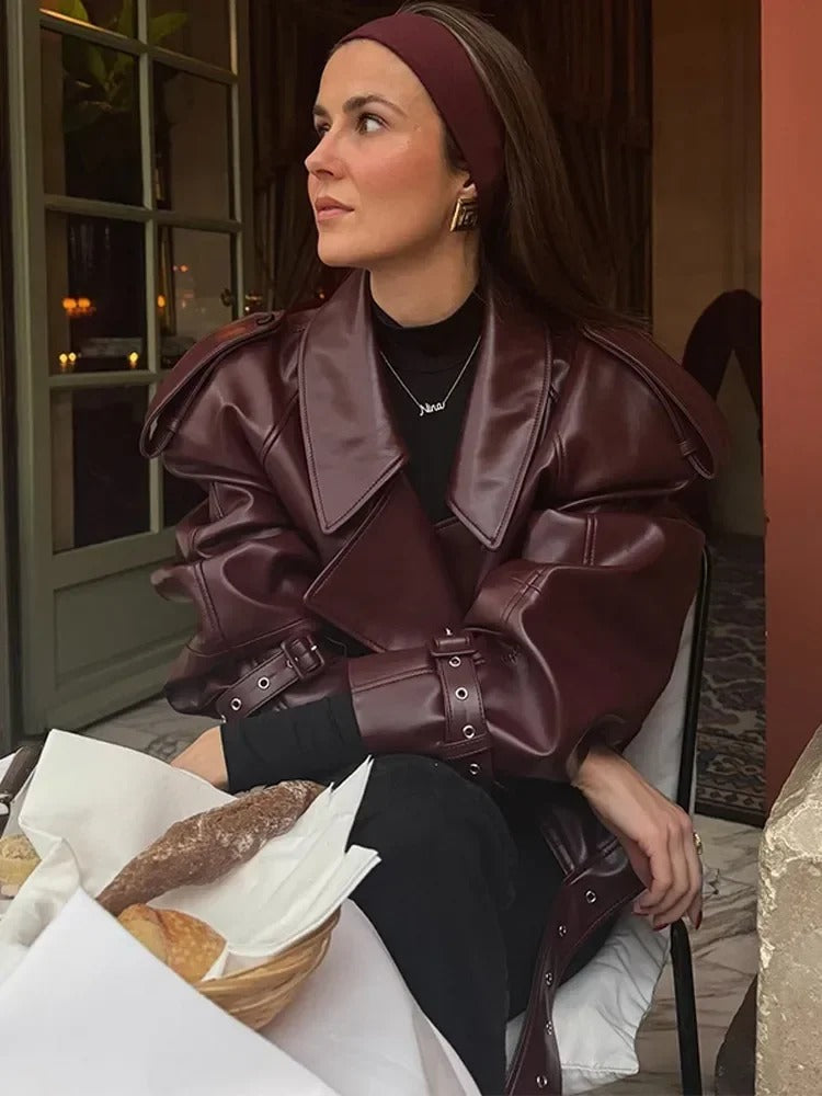 Nola | Veste en Cuir Élégante avec Détails de Luxe aux Épaules