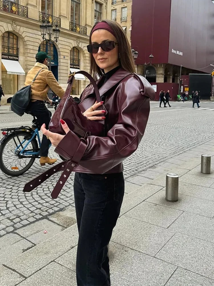 Nola | Veste en Cuir Élégante avec Détails de Luxe aux Épaules