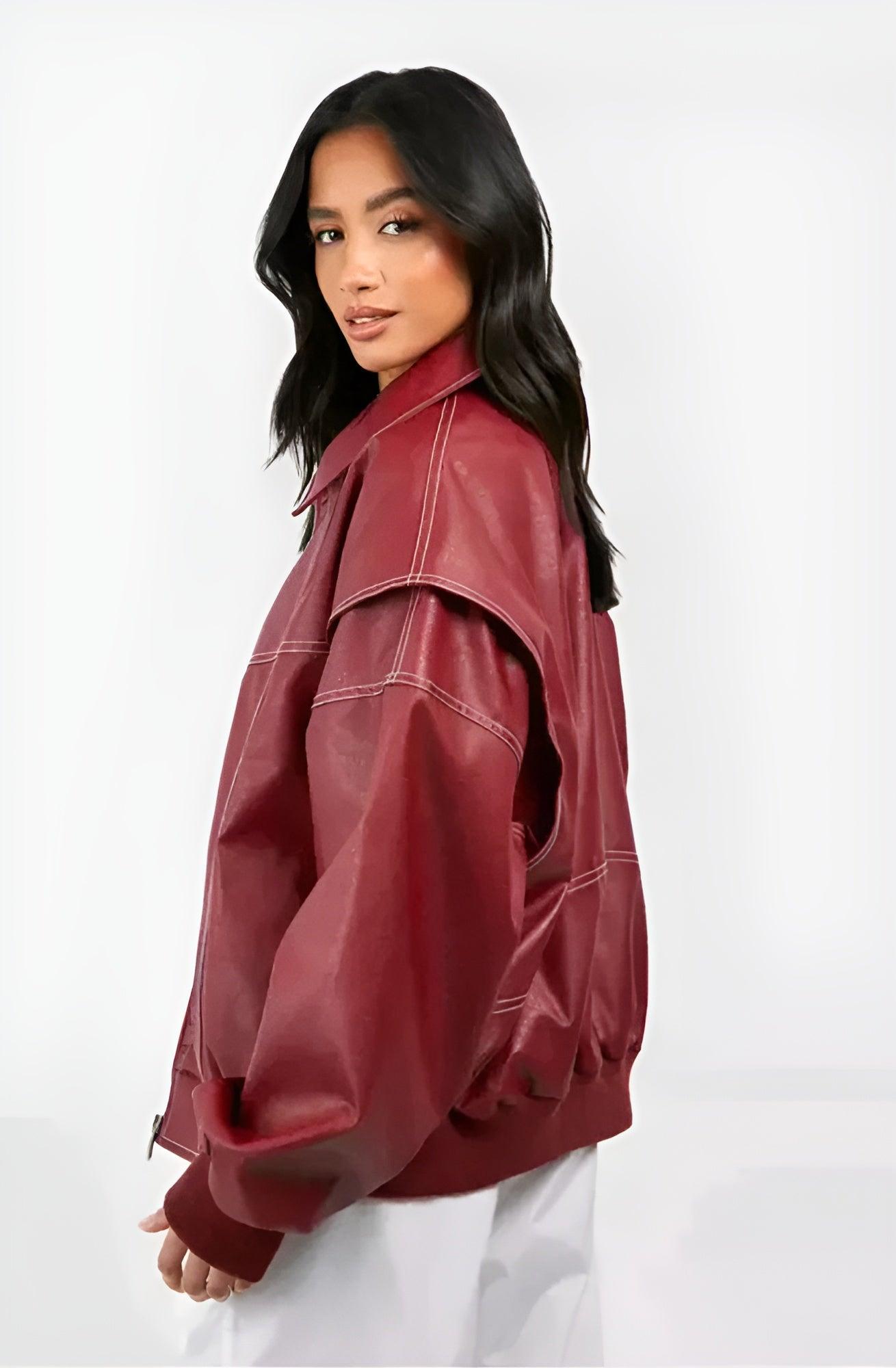 Sabrina – Veste en cuir rouge