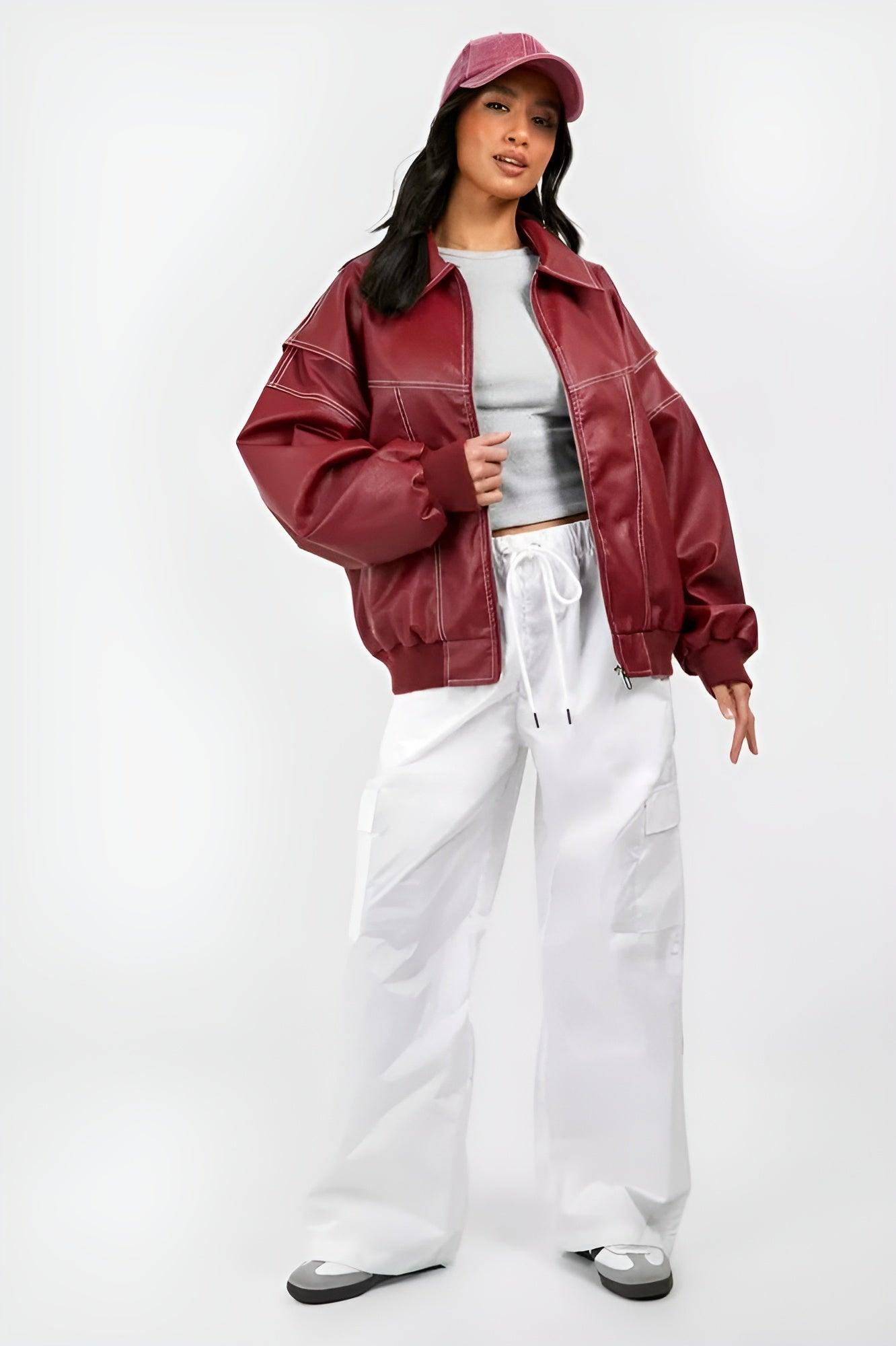Sabrina – Veste en cuir rouge