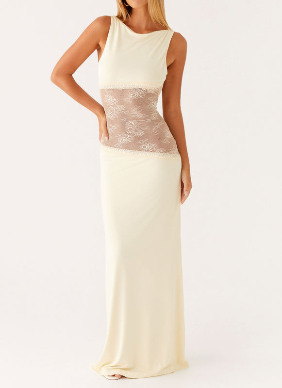 Noelia | Robe Maxi Élégante avec Dos Nu et Détails en Dentelle